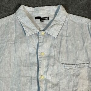 Murano Fitted Mens XL Light Blue Linen Short Sleeve Button Down Shirt
